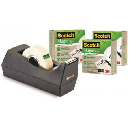 Taśma Biurowa Scotch Magic Greener Choice (9-1933R3C38), Matowa, 19Mm, 33M, 3Szt., Podajnik C-38 Gratis