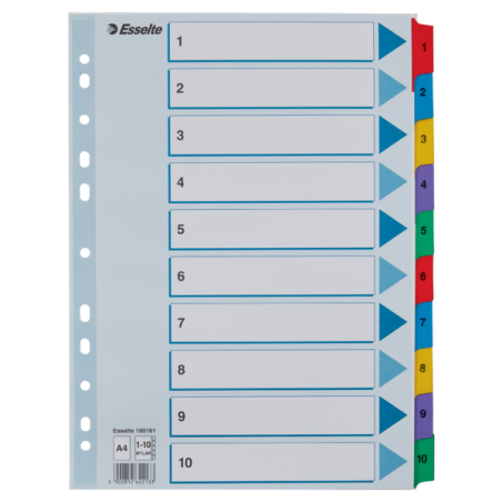 Przekładki Kartonowe Mylar A4 1-10 100161 Białe Esselte