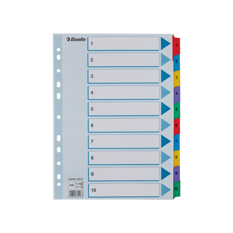 Przekładki Kartonowe Mylar A4 1-10 100161 Białe Esselte
