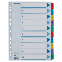 Przekładki Kartonowe Mylar A4 1-10 100161 Białe Esselte