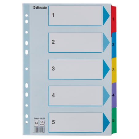 Przekładki Kartonowe Mylar A4 1-5 100160 Białe Esselte