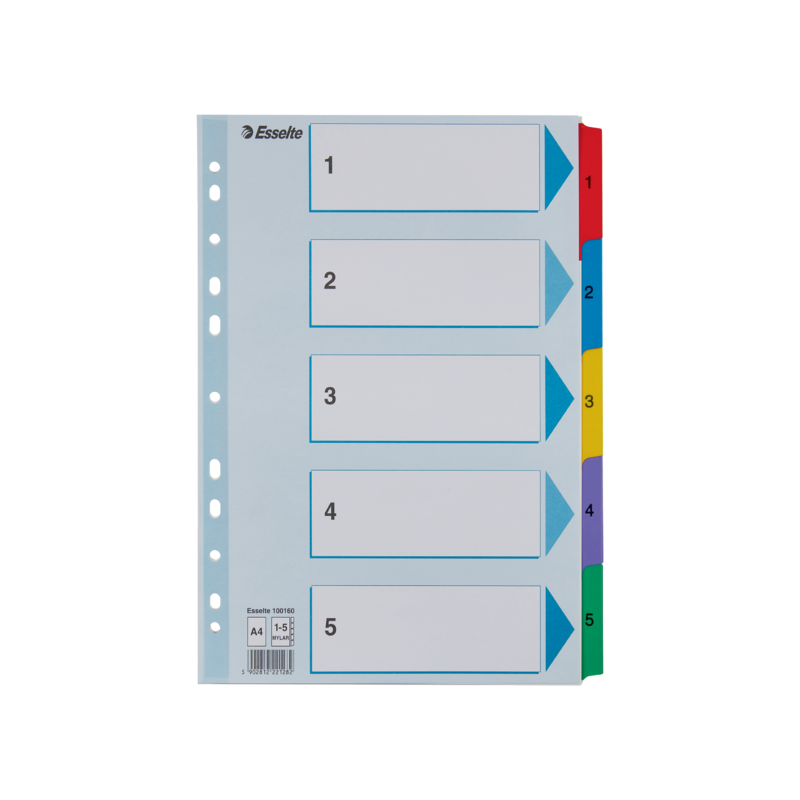 Przekładki Kartonowe Mylar A4 1-5 100160 Białe Esselte