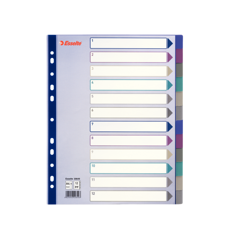 Przekładki Plastikowe Multicolor Pp, A4 Maxi - 12 Kart Esselte, 20649