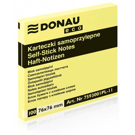 Bloczek Samoprzylepny Eco 76*76  Jasno Żółty 7593001Pl-11 Donau