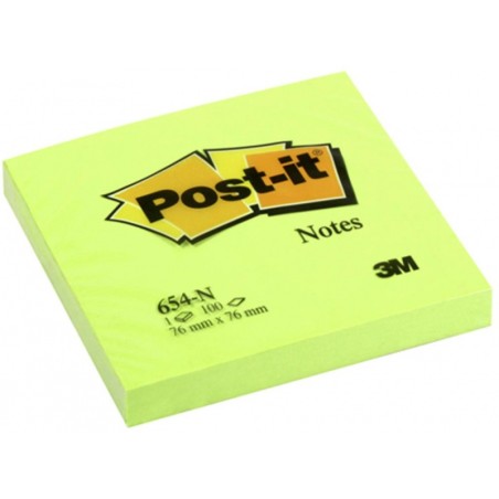 Bloczek Samoprzylepny Post-It_ (654N), 76X76Mm, 1X100 Kart., Jaskrawy Zielony