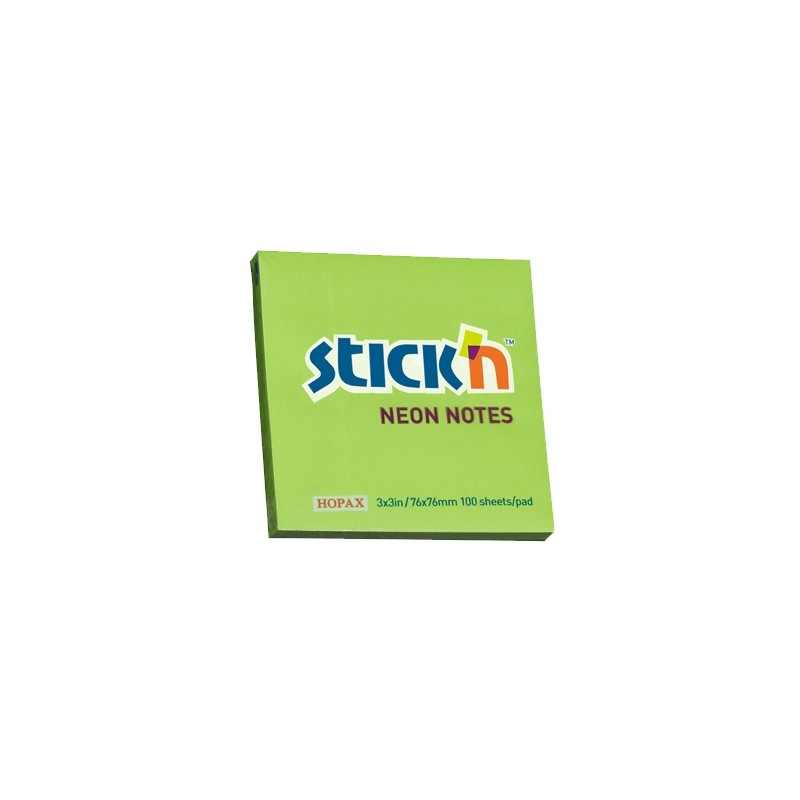 Bloczek Stickn 76X76Mm Zielony Neonowy 100K 21167 Stickn