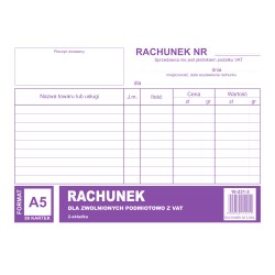 Rachunek Dla Zwolnionych Podmiotowo Z Vat A5, 80 Kartek (1+1) 10-231-3 Dotts