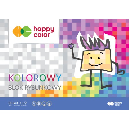 Blok Rysunkowy Kolorowy A3, 80G, 15 Ark, Happy Color Ha 3708 3040-09