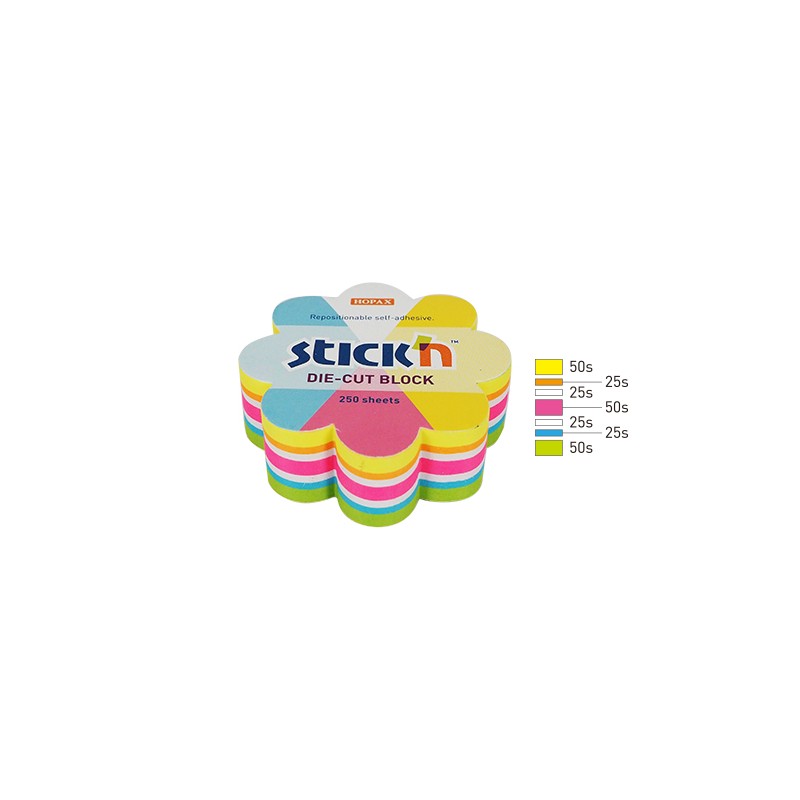 Notes Kwiatek, 67X67Mm, Mix 5 Kol. Neon+Biały, 250Kart. Stickn 21833