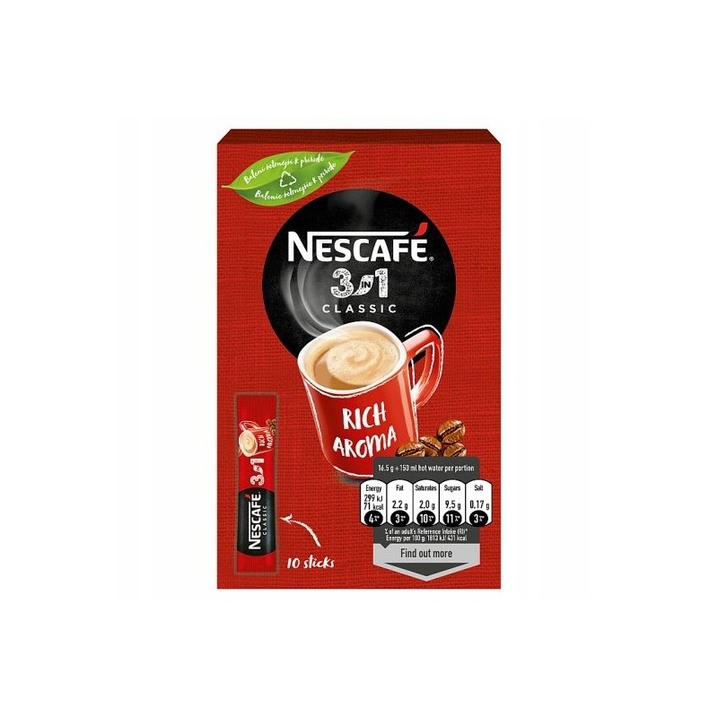 Kawa Nescafe Classic 3W1 10 X Paluszek 1,65G Rozpuszczalna