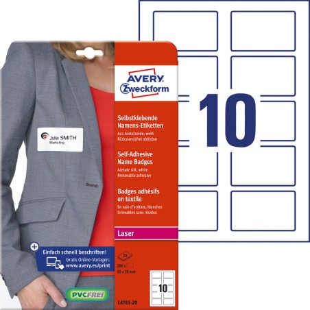 Identyfikatory Samoprzylepne Avery Zweckform 80X50Mm Białe (20)