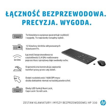 Zestaw Klawiatura + Mysz Hp 330 Wireless Mouse And Keyboard Combo Czarne 2V9E6Aa