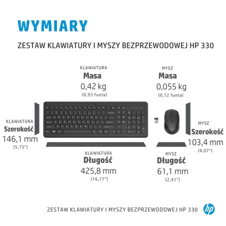 Zestaw Klawiatura + Mysz Hp 330 Wireless Mouse And Keyboard Combo Czarne 2V9E6Aa