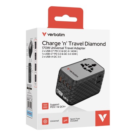 Uniwersalny Zasilacz Podróżny Verbatim Charge 'N' Travel 170 W