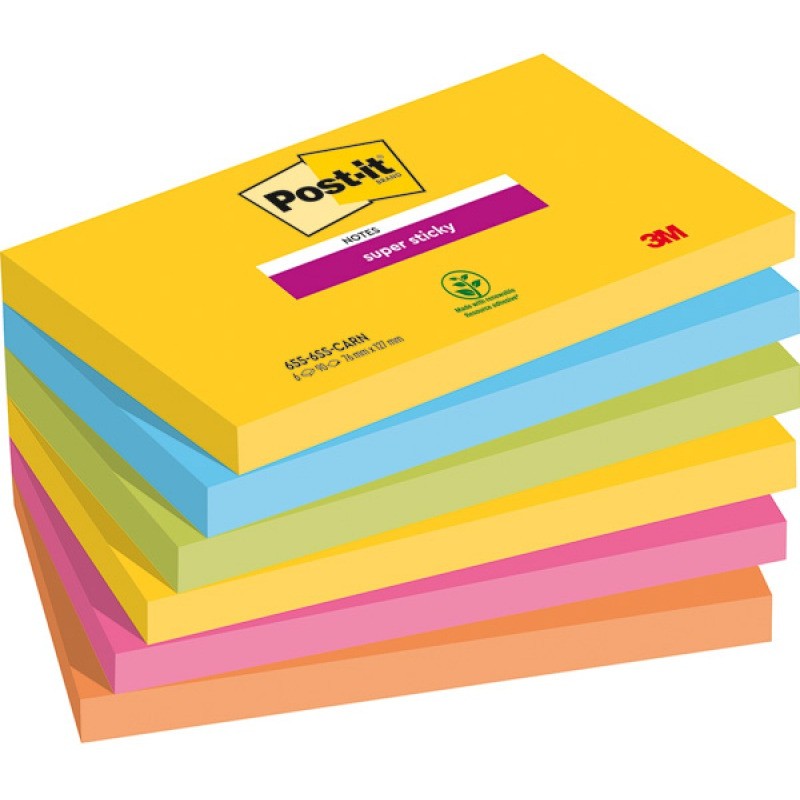 Karteczki Post-It Super Sticky 76X127Mm Mix Kolor (6X90)