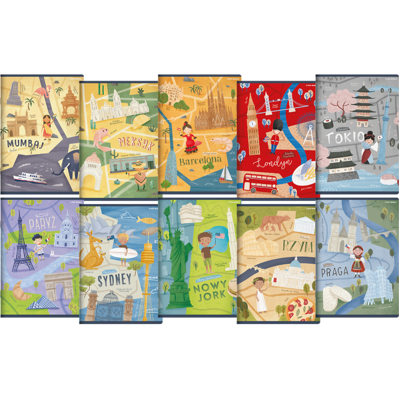 Zeszyt_Top 2000 Cities Of The World A5 32K 70G Mix Linia Podwójna Kolorowa 400157923 Sale