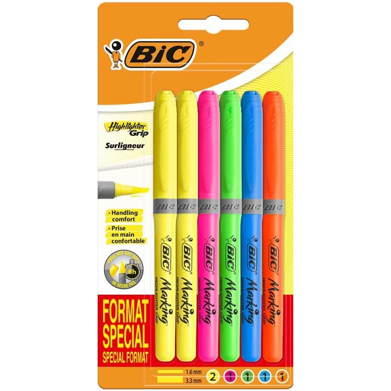 Zakreślacze Bic Highlighter Grip Special Format Mix 6Szt, 9226071