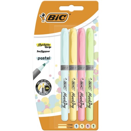 Zakreślacze Bic Highlighter Grip Pastel Mix Blister 4Szt, 964859