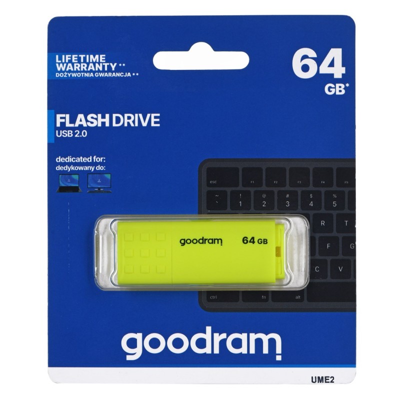 Pendrive Goodram Ume2 Ume2-0640Y0R11 (64Gb  Usb 2.0  Kolor Żółty)