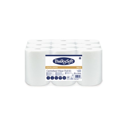 Ręcznik W Roli Mini Centralnego Dozowania (9Rolek) Biały, Celuloza, 2W, 60M, Premium, 96610 Bulkysoft