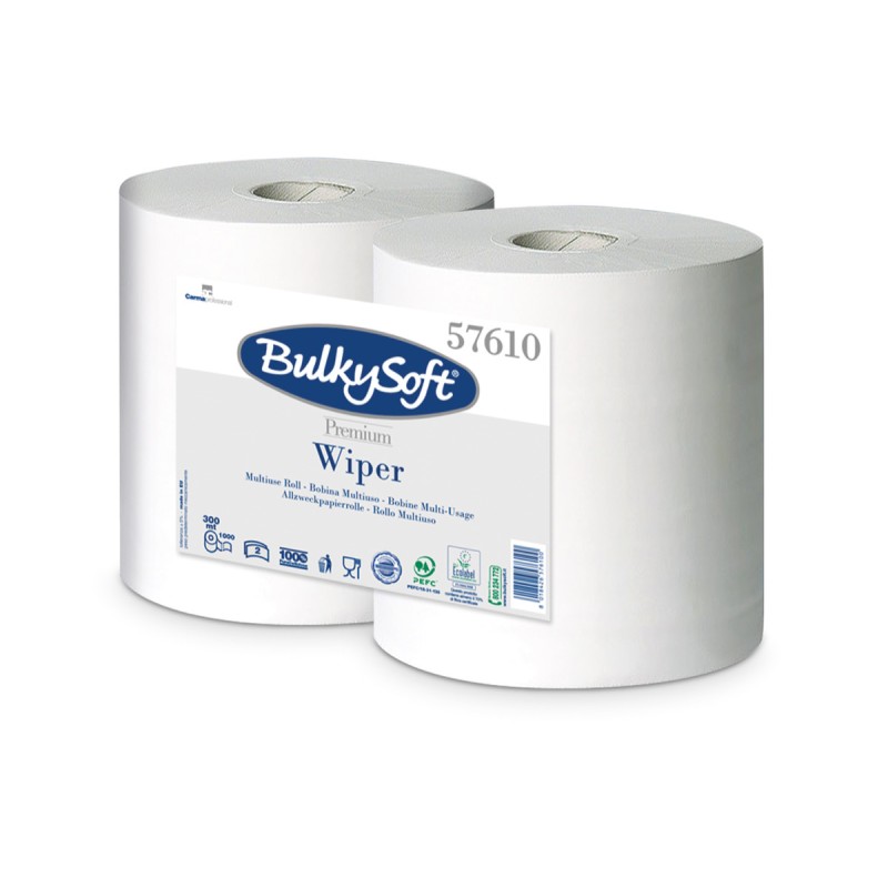 Czyściwo Papierowe Bulkysoft Premium, 2 Warstwy, Kolor Biały, Celuloza, Długość 300M, Idealne Do Szyb, (2 Szt.) 57610