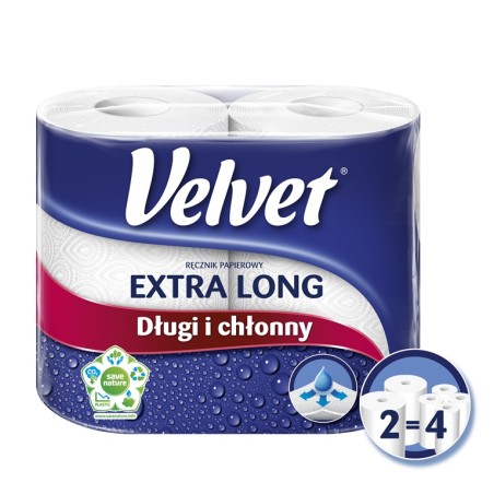 Ręcznik W Roli Velvet Extra Long Biały 2 Rolki 100% Celuloza