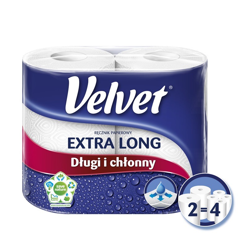 Ręcznik W Roli Velvet Extra Long Biały 2 Rolki 100% Celuloza