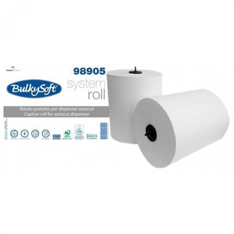 Ręcznik Systemowy W Roli 200M. (6 Rolek) 2W, Bulkysoft,  100% Celulozy, 98905