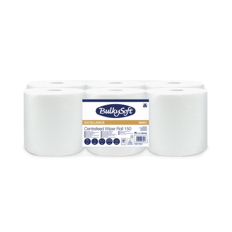 Ręcznik W Roli Centralnego Dozowania Midi (6Rolek) Biały, Celuloza, 2W, 150M, Premium, 96601, Bulkysoft
