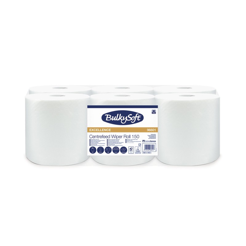 Ręcznik W Roli Centralnego Dozowania Midi (6Rolek) Biały, Celuloza, 2W, 150M, Premium, 96601, Bulkysoft
