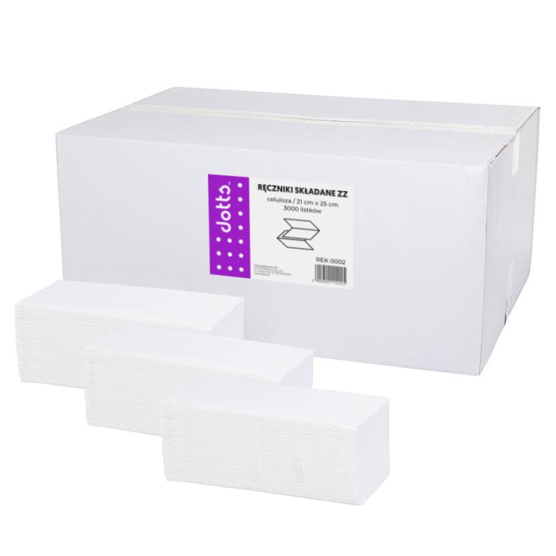 Ręczniki Składane Zz, Premium, 100% Celuloza, Białe, 2-Warstwowe, Dotts, 21X25Cm, 3000 Listków