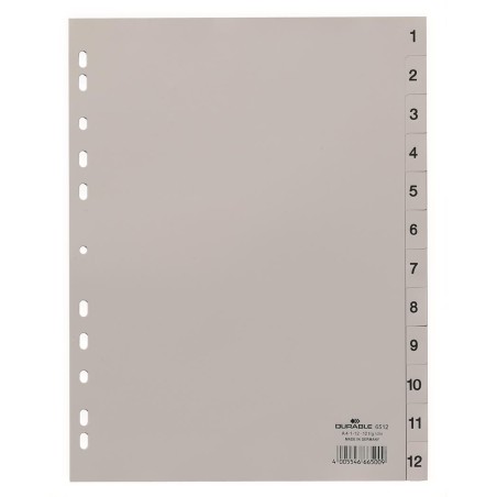 Przekładki Pp A4 Szare, Nadr. Indeks, 1-12, 1 0 Części Szary 651210 Durable