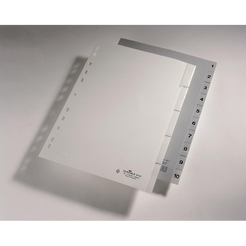 Przekładki Pp A4 Szare, Nadr. Indeks, 1-10, 1 0 Części Szary 651110 Durable