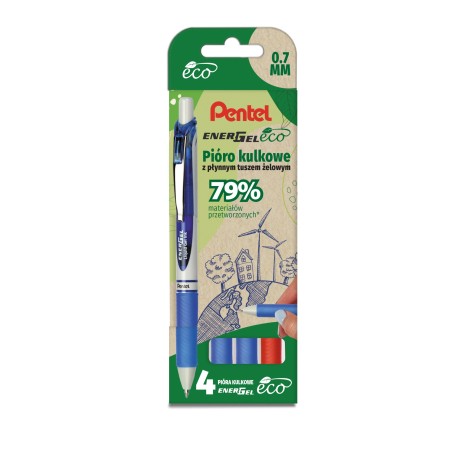 Pióro Kulkowe Energel Eco (Kpl. 4Szt - Czerwony, 3X Niebieski) Bl77E-St4Bcccpl Pentel