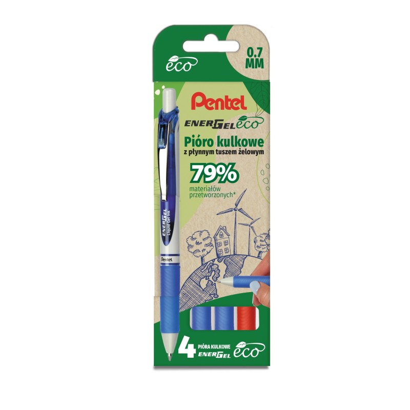 Pióro Kulkowe Energel Eco (Kpl. 4Szt - Czerwony, 3X Niebieski) Bl77E-St4Bcccpl Pentel