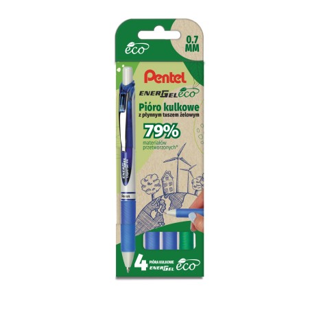 Pióro Kulkowe Energel Eco (Kpl.4Szt - Zielony, 3X Niebieski) Bl77E-St4Dcccpl Pentel