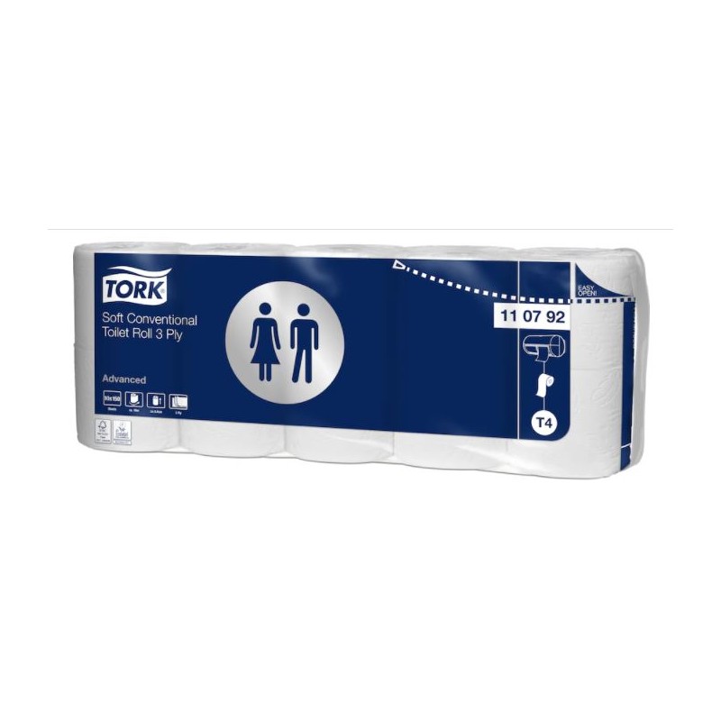 Papier Toaletowy Tork Premium, 3 Warstwy, Kolor Biały, Makulatura, 19,4M, (10 Rolek) System T4 110792