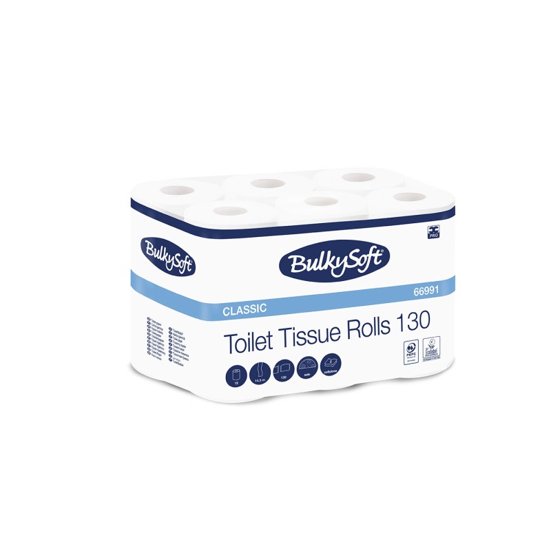Papier Toaletowy (12Rolek) Biały, Celuloza, 2W, 14,3M, Classic, 66991 Bulkysoft