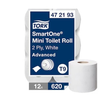 Papier Toaletowy Tork Smart One (12 Rolek) Mini Jumbo, 2 Warstwy, Kolor Biały, Makulatura Z Celulozą, 111M, T9  472193