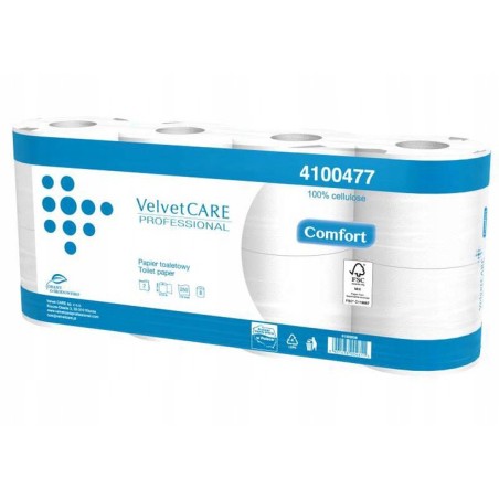 Papier Toaletowy Celuloza, 2 Warstwy, Biały, 27,5M - 250 Listków (8Szt) Velvet Professional Comfort 4100477