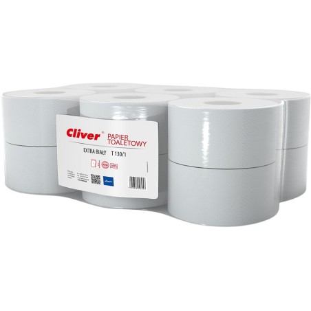 Papier Toaletowy 130/1 (12 Rolek) 130M 1Warstwa Extra Biały Makulatura Jumbo Cliver 6057