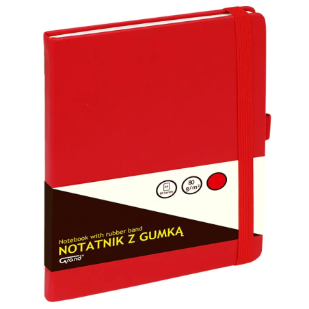 Notatnik Grand Z Gumką A5/80 Kartek, 80G/Kratka, Okładka Czerwona, 150-1382
