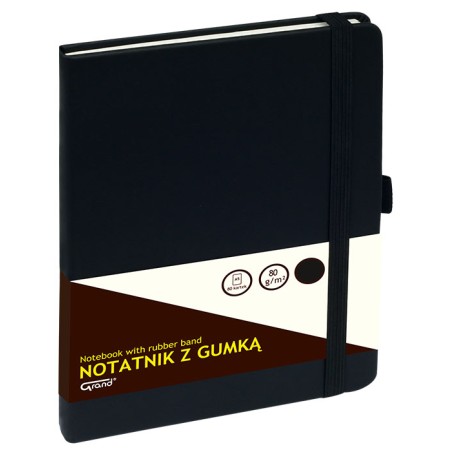 Notatnik Grand Z Gumką A5/80 Kartek, 80G/Kratka, Okładka Czarna, 150-1381