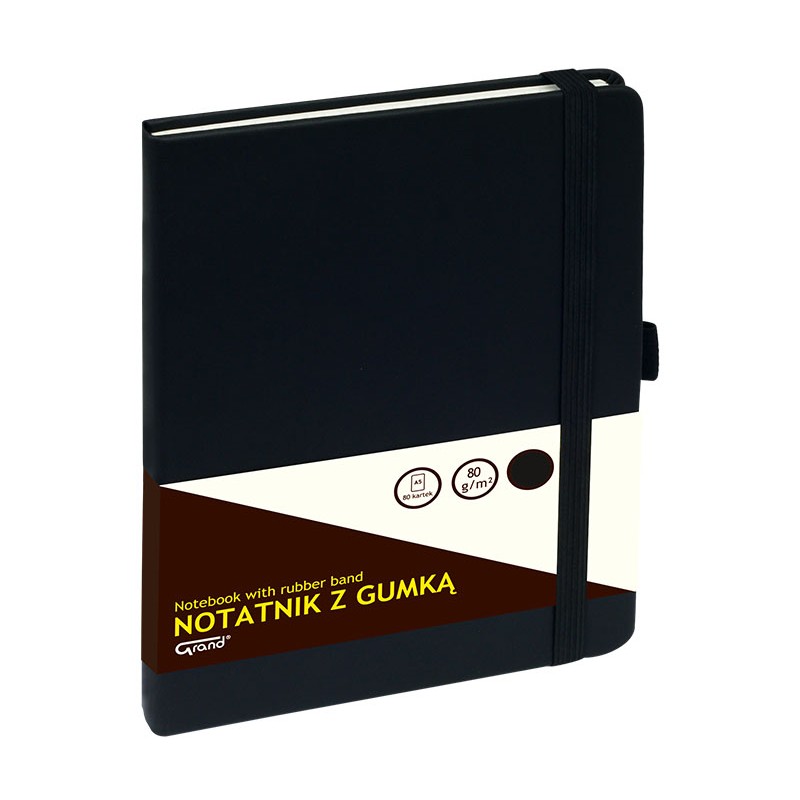 Notatnik Grand Z Gumką A5/80 Kartek, 80G/Kratka, Okładka Czarna, 150-1381