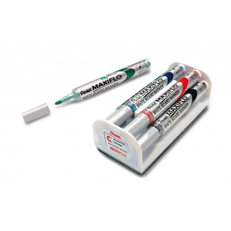 Marker Do Tablic Pentel Maxiflo Komplet 4Szt Z Gąbką Mwl5S-4N Suchościeralny
