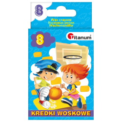 Kredki Świecowe 8 Kolorów Wytrzymałe En71 Bezpieczne Dla Dzieci 2108D/62868 Titanum