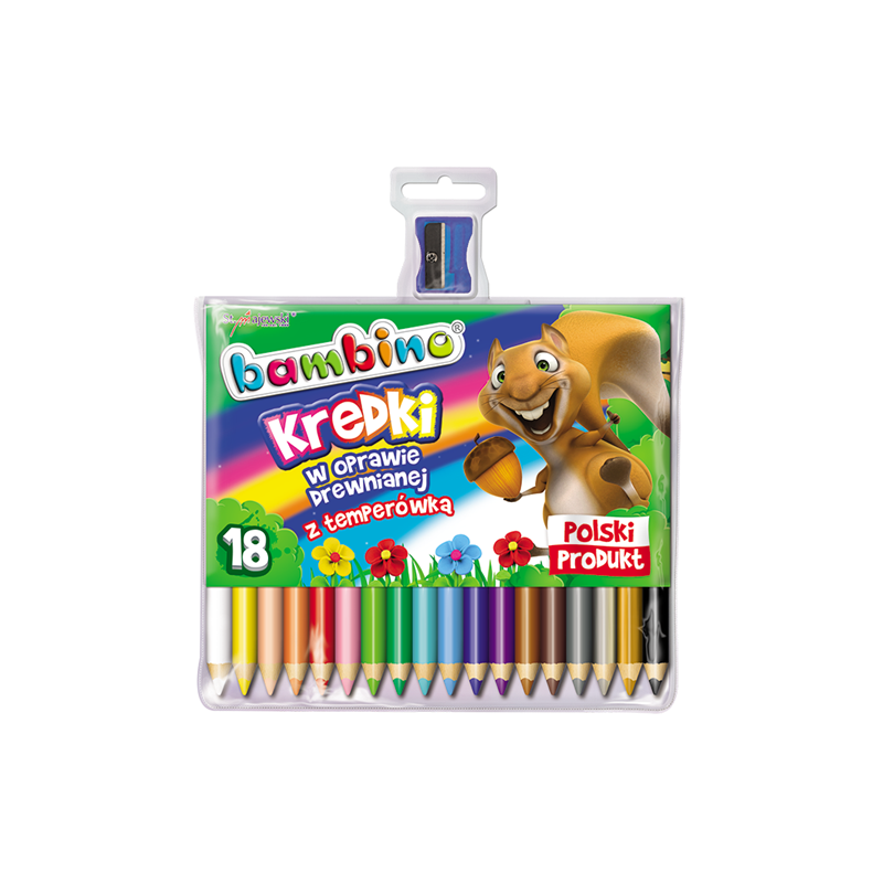 Kredki Trójkątne Bambino 18 Kolorów+Temperówka W Oprawie Drewnianej