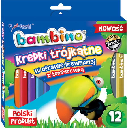 Kredki Trójkątne Bambino 12 Kolorów Temperówka W Oprawie Drewnianej