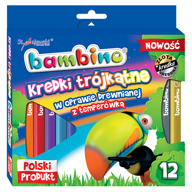 Kredki Trójkątne Bambino 12 Kolorów Temperówka W Oprawie Drewnianej