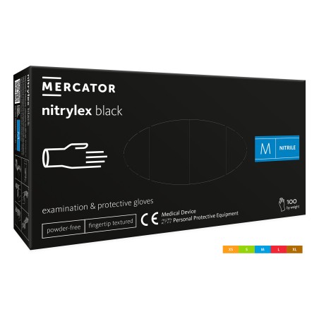 Rękawice Nitrylowe Bezpudrowe Diagnostyczne Mercator, Nitrylex Black, (100 Szt.), Rozmiar Xs, Czarne
